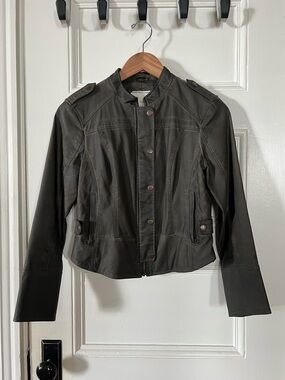 Women’s Dark Grey/Green Fake Leather Jacket
